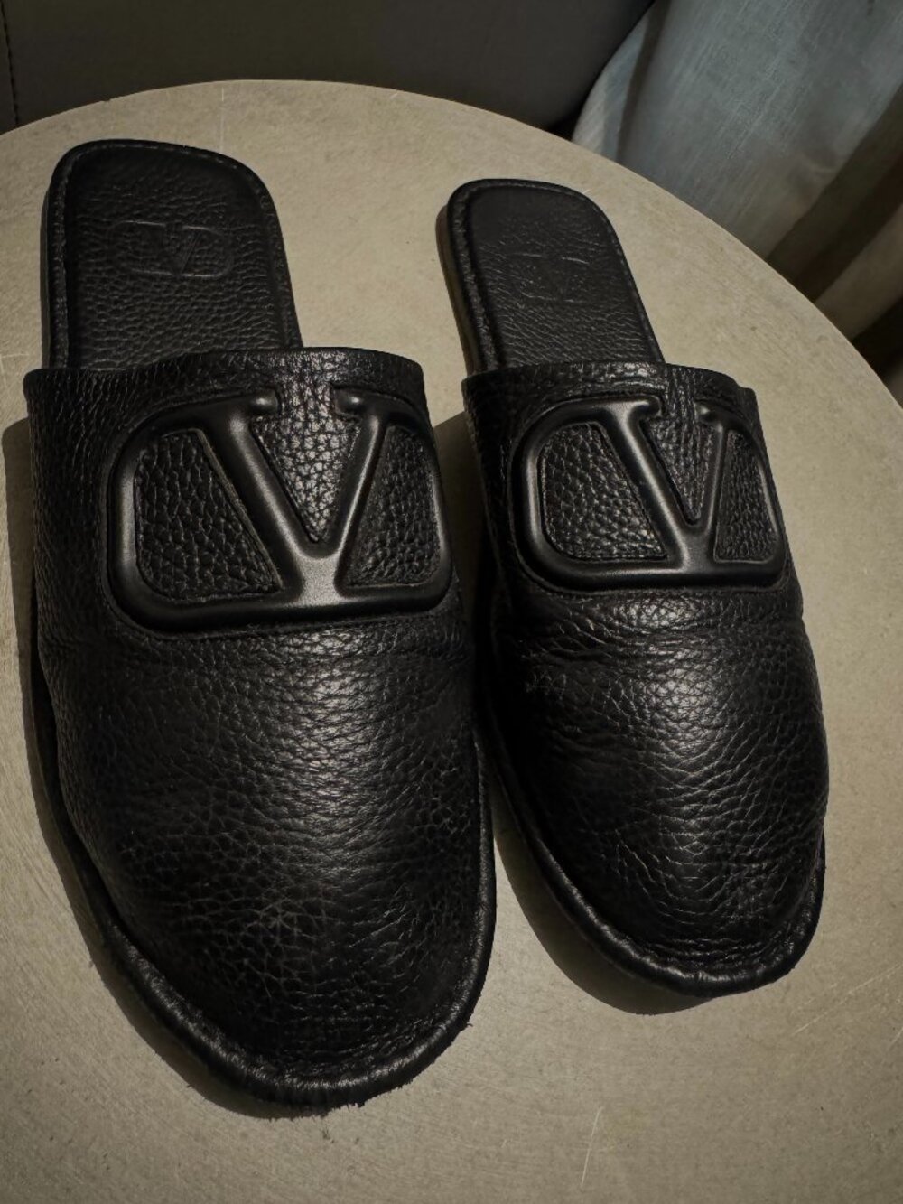Valentino Garavani VLogo Black Leather Slippers
